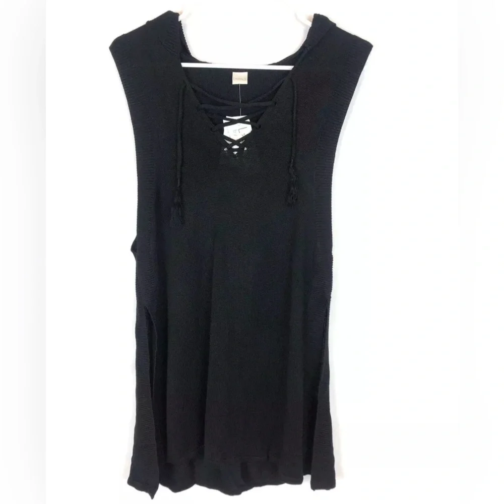 L Space, Beach Cruiser Black Sleeveless Hooded Sweater Dress, Women’s Size Small